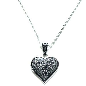 Sterling Silver Heart Shaped Marcasite Necklace